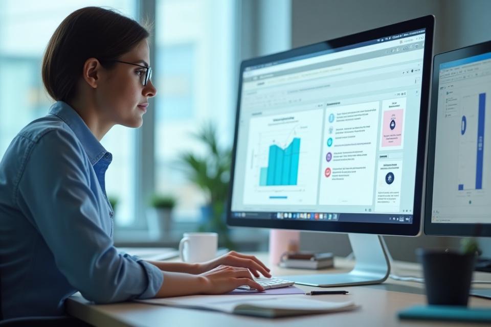 A person creating e-learning content on a computer, with various digital assets around